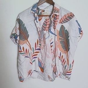 Women's size M white and pastel Cynthia Rowley short sleeve button-down shirt